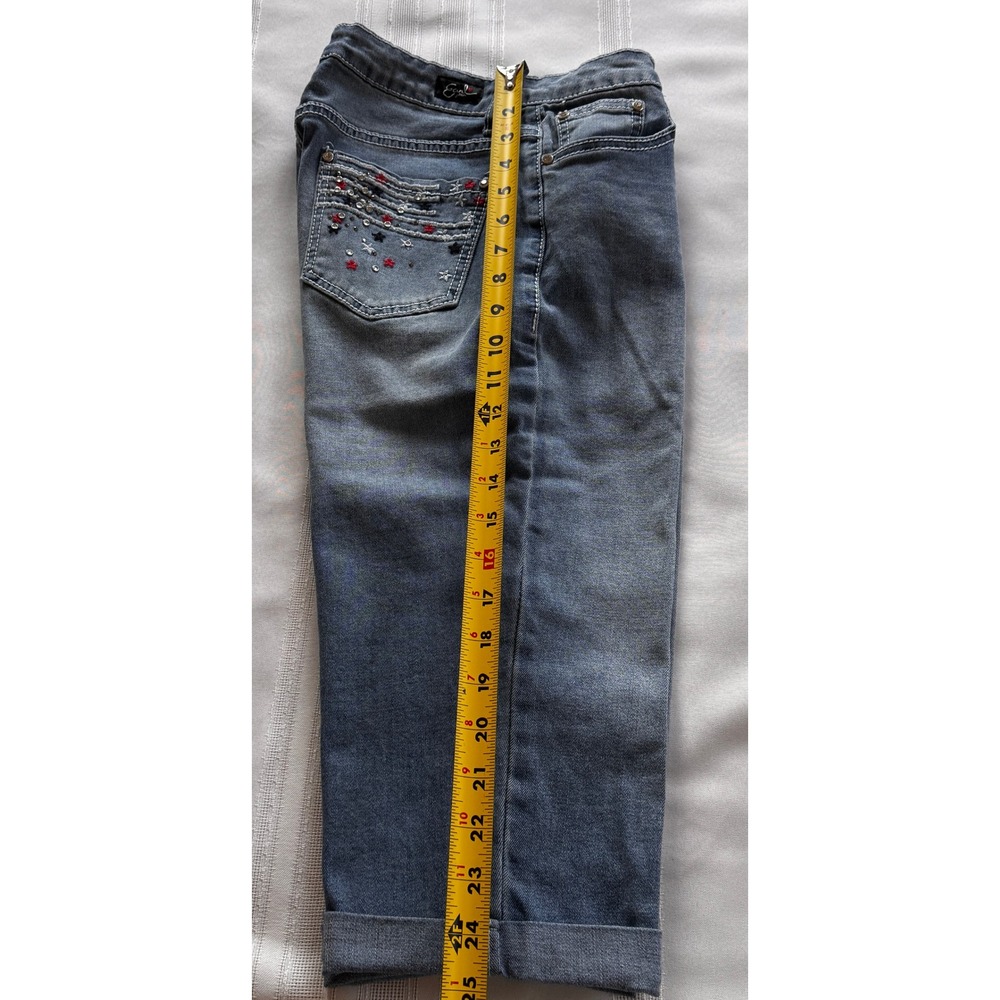 Earl Jean Women Blue Denim Capri Jeans Star Rhinestone Embellished Size 8 - Picture 10 of 11